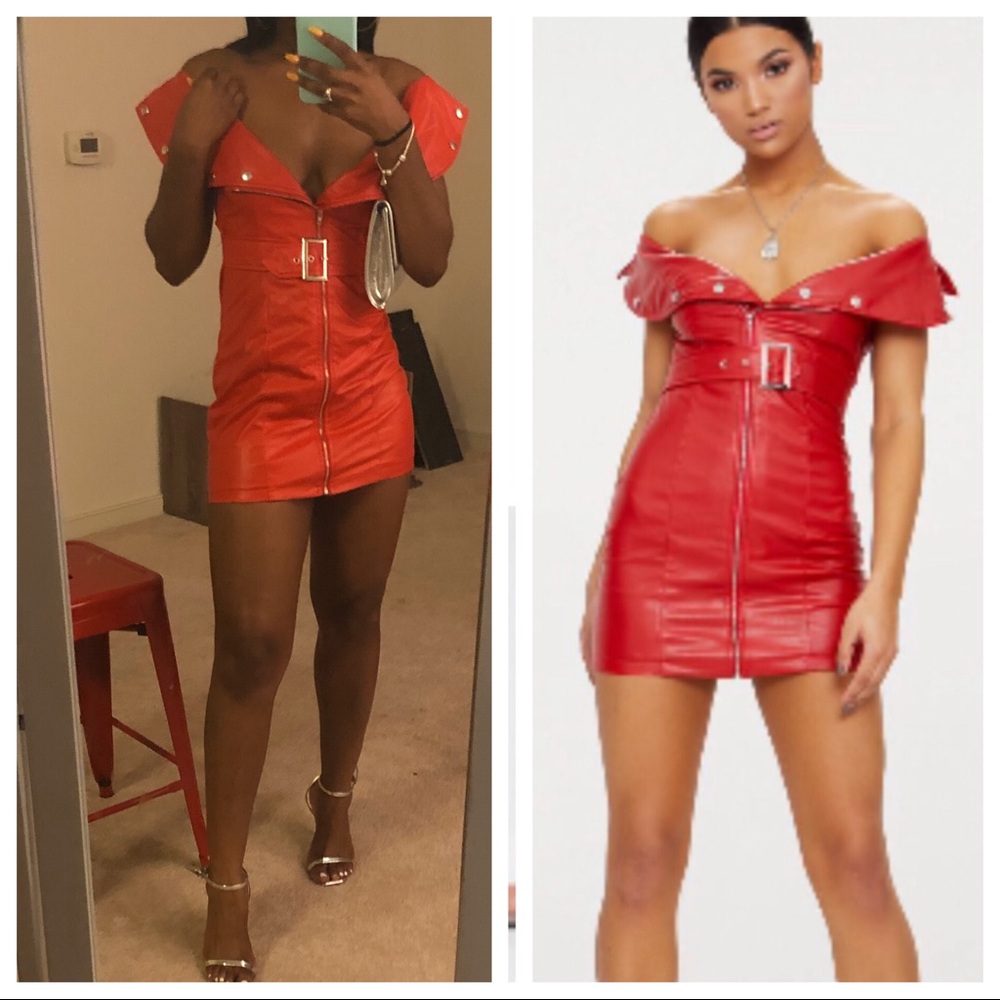 Red off the shoulder dress